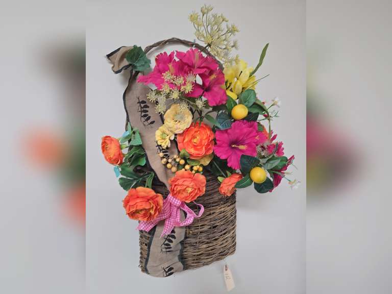 Wicker and Floral Wall Basket - 15x29in