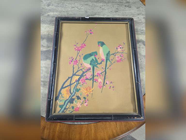 Vintage Wooden Framed Parrots - 23x19in