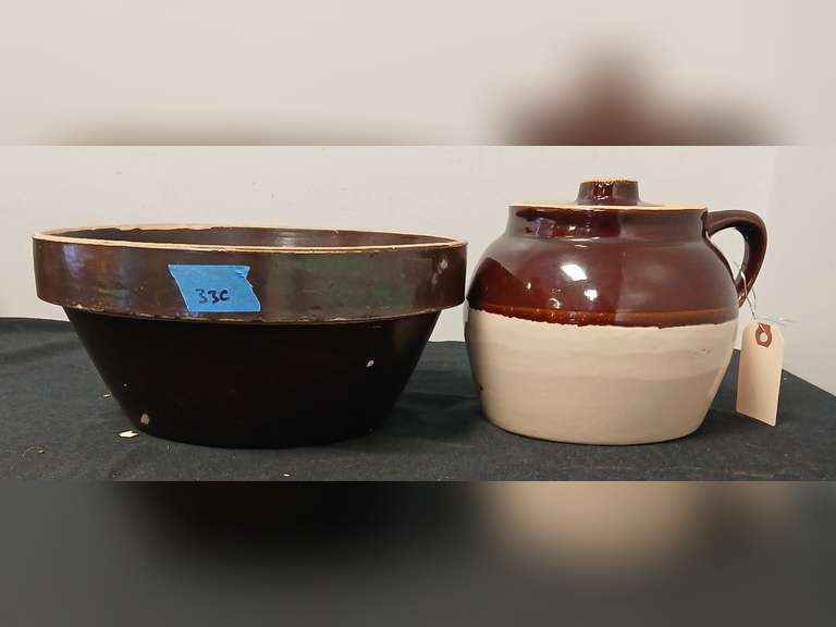 Stoneware mixing bowl and bean pot, couple chigger bites