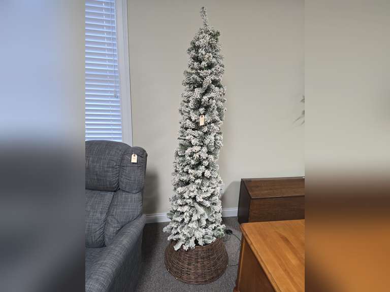 Ultra Slim, Lighted, Flocked Christmas Tree, approx. 6 1/2 ft tall