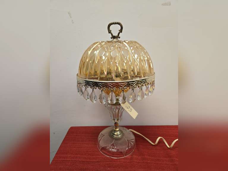 Michelotti Crystal Glass Prism Parlor Lamp Clear & Gold Tone