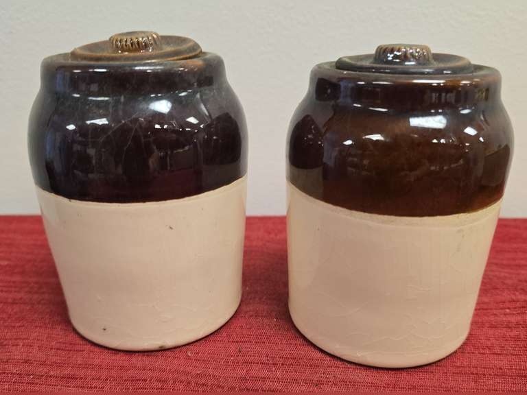 2 Glazed Stoneware Mustard Pots/Jars