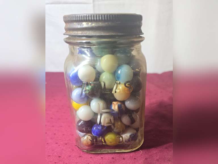 Hazel Atlas Pint jars of marbles,  some uranium