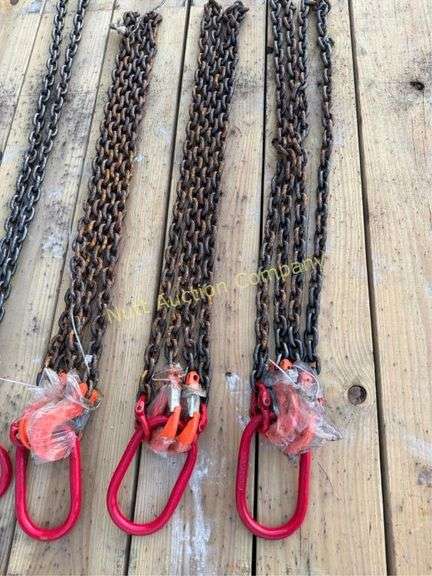 Chain Sling Assemblies, 4 Sets (4) double leg chain slings, 7' leg, 5/16" chain, 2-ton working load limit hooks, 3.15-ton wor
