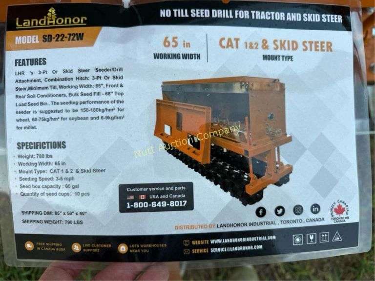 NO Till Seed Drill for Tractor and Skid Steer, Mod