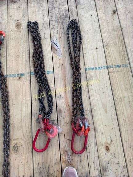 Chain Sling Assemblies, 4 Sets (4) double leg chain slings, 7' leg, 5/16" chain, 2-ton working load limit hooks, 3.15-ton wor