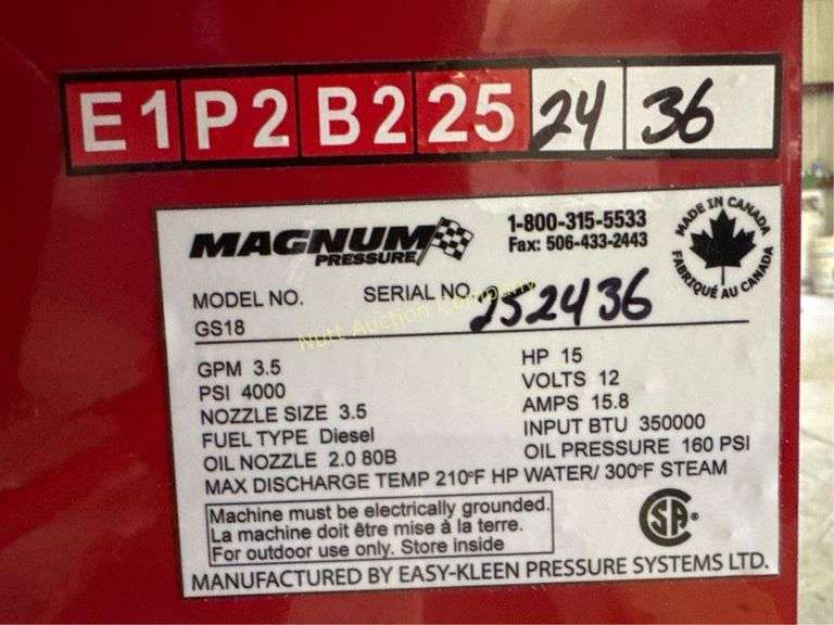 Easy-Kleen Magnum 4000 Series GS-18 Hot Water Pres Sr# 252436