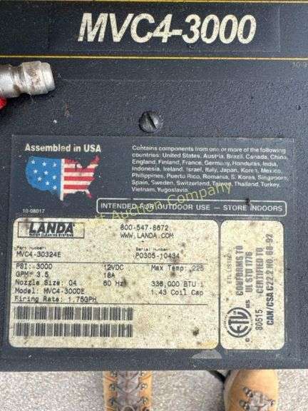 Landa MVC4-3000 Pressure Washer, 3000 PSI, 4 GPM,