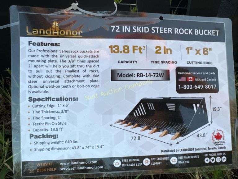 LandHonor RB-14-72W Skid Steer Rock Bucket, 72" W