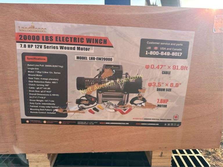 LandHonor 20000 lbs. Electric Winch, 7.8 HP, 12V, LandHonor 20000 lbs. Electric Winch, 7.8 HP, 12V, Wired Remote Control
