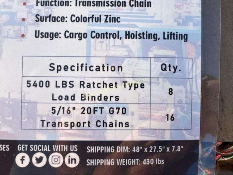 LandHonor LHR-RC5400 Ratchet Binders & G70 Chains, LandHonor LHR-RC5400 Ratchet Binders &amp; G70 Chains, Carbon Steel Materi