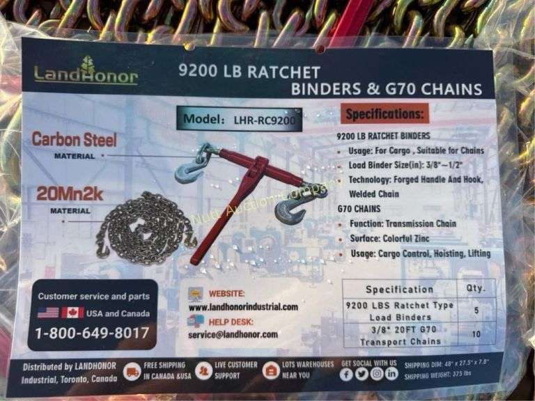 LandHonor LHR-RC5400 Ratchet Binders & G70 Chains, LandHonor LHR-RC5400 Ratchet Binders &amp; G70 Chains, Carbon Steel Materi