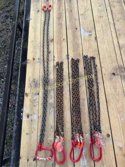 Chain Sling Assemblies, 4 Sets (4) double leg chain slings, 7' leg, 5/16" chain, 2-ton working load limit hooks, 3.15-ton wor