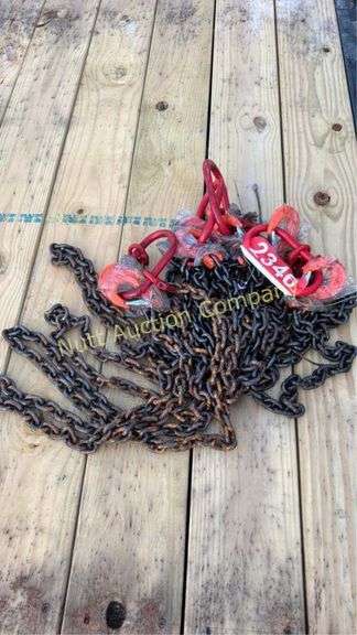 Chain Sling Assemblies, 4 Sets (4) double leg chain slings, 7' leg, 5/16" chain, 2-ton working load limit hooks, 3.15-ton wor