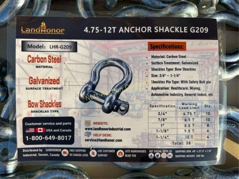 LandHonor LHR-G209  Shackles, Galvanized Carbon St LandHonor LHR-G209 4.75T Anchor Bow Shackles, Galvanized Carbon Steel, wit