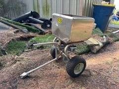 Tow-Behind Broadcast Spreader, Metal Frame, Pneumatic Tires