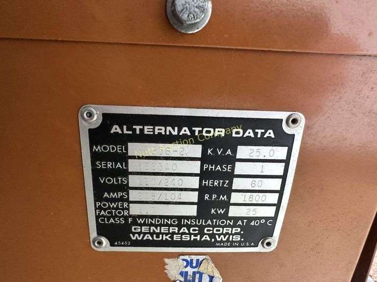 Generac model 8956-2 25 KVA single phase generator