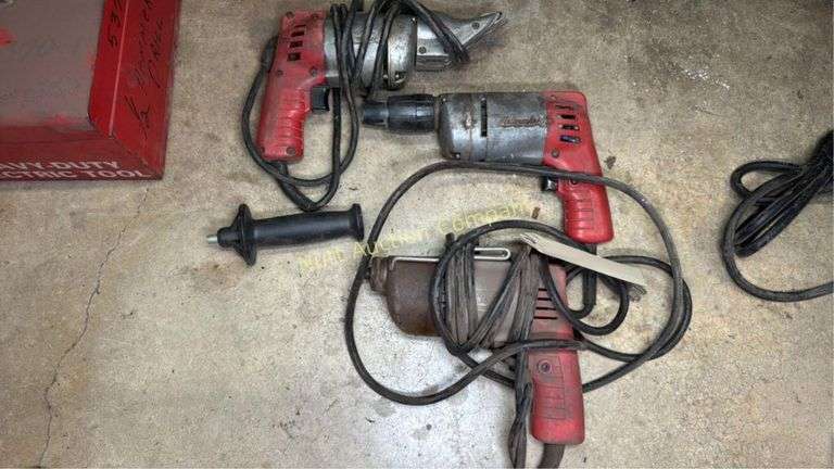 Milwaukee Electric Drill & Metal Shear, Corded, 120V, 1/4" Chuck. One working unit and two for parts or repair.