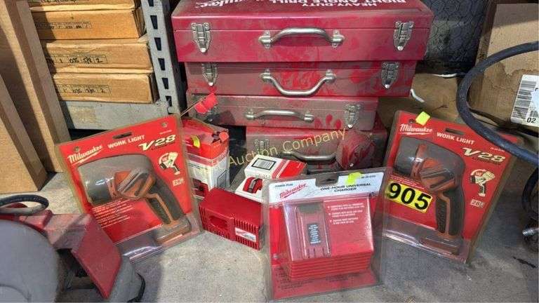 Milwaukee Work Light, Charger, Batteries & Toolboxes