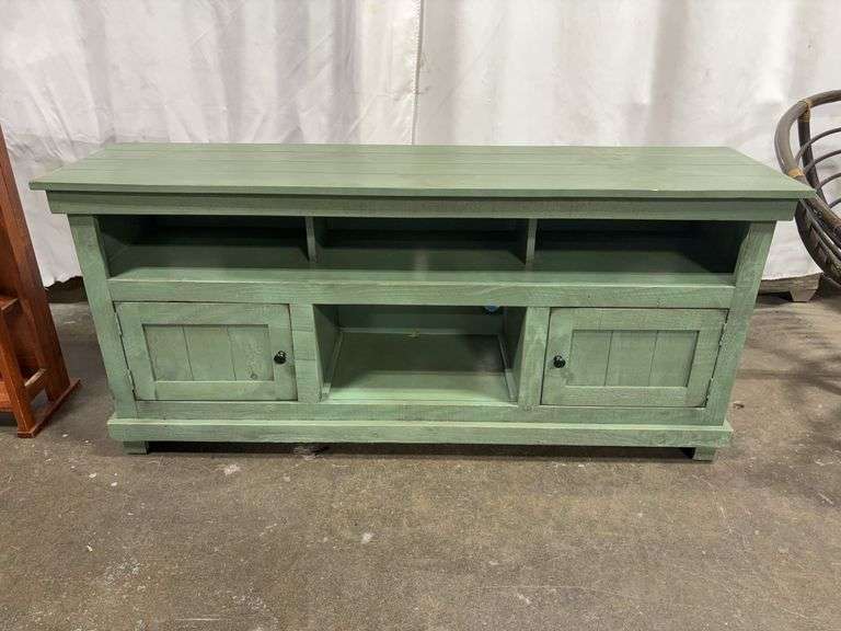 Green “Wood” Entertainment Center w/ (2) Doors & Cubby