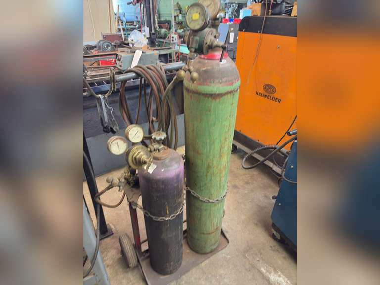 Oxy-Acetylene Welding Setup w/ Tanks, Adapters, Hoses, Cutting/Welding Tips & Cart