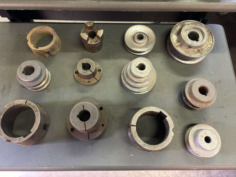 Tote of Taper Lock Bushings for Lathe, & Assorted Pulleys