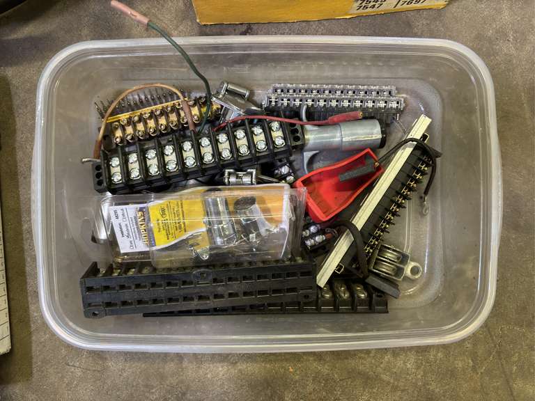 Tote of Assorted Electrical Supplies/ Hardware