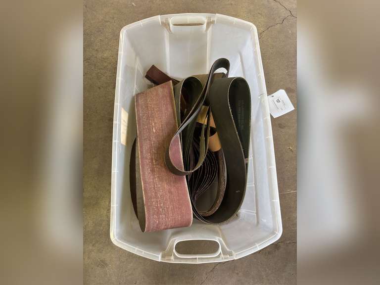 Tote of Assorted Belt Sander Belts