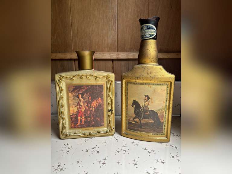 (3) Assorted Antique Liquor Bottles, & Prospector Decoration