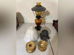Antique Oil Lamp, Outdoor Light, (2) Candle Holders, & Light Shade