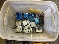 Tote of Assorted Electrical Supplies/ Hardware
