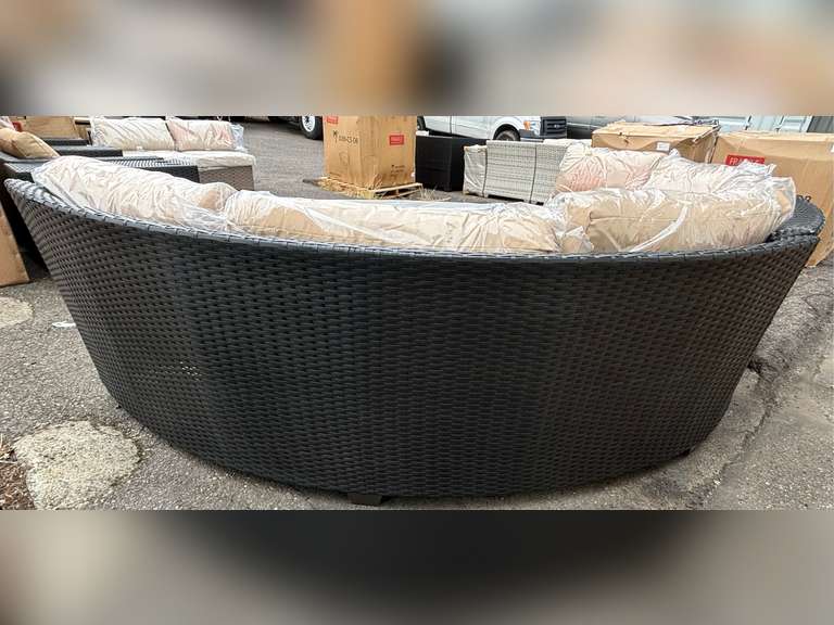 TK CLASSICS BLACK WICKER HALF CIRCLE PATIO COUCH *NIB