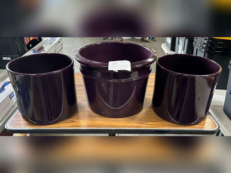 (3) Assorted Ceramic Planters - Wine Red