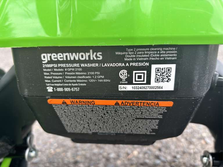 Greenworks Pro 2100 PSI Premium Electric Pressure Washer *Tested/Works
