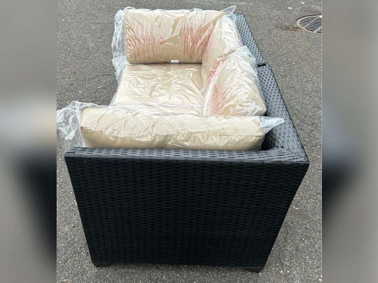 TK CLASSICS BLACK WICKER 2-PIECE SECTIONAL SOFA *NIB