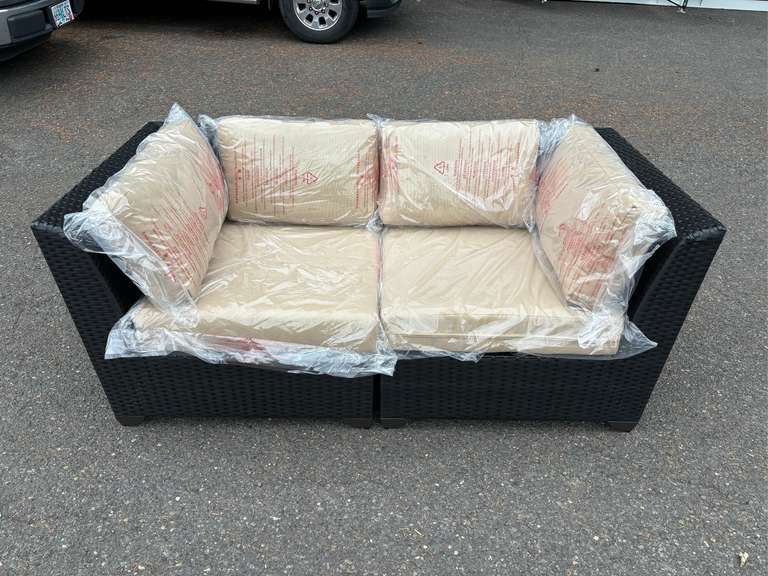 TK CLASSICS BLACK WICKER 2-PIECE SECTIONAL SOFA