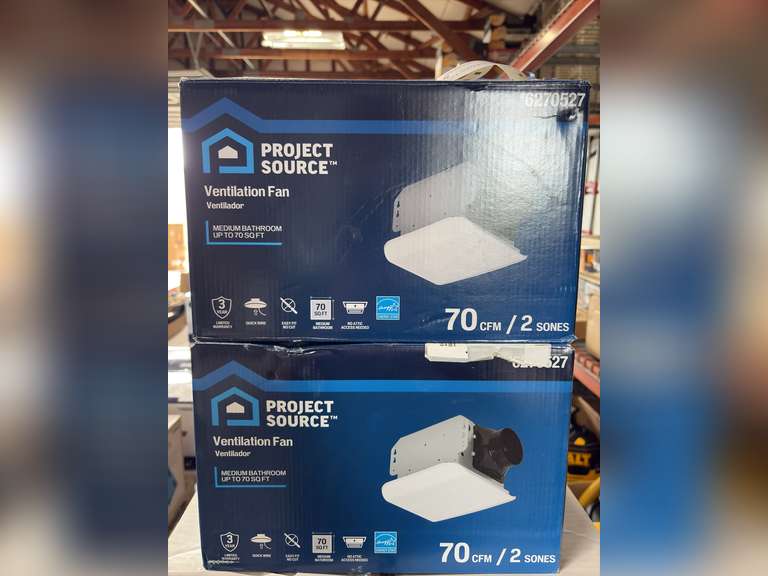 (2) Project Source 70CFM Bathroom Ventilation Fans & Selkirk 8" Round Top Chimney Cover
