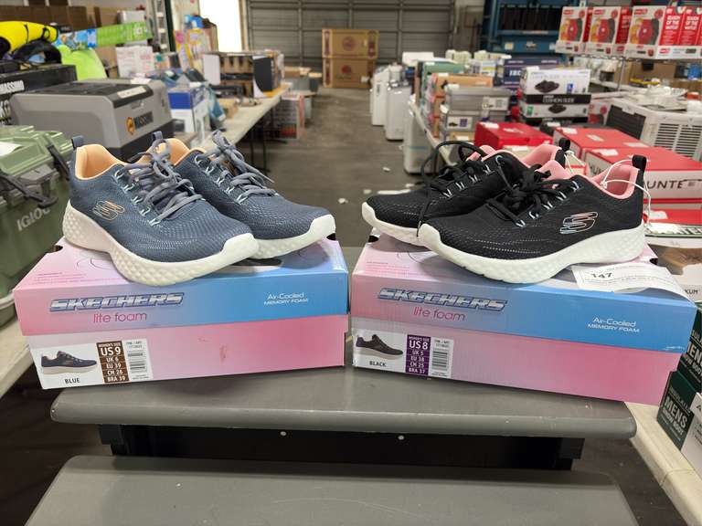 (2) Pairs Sketchers Lite Foam Running Shoes - Women’s Black & Blue Size 8 & 9 -