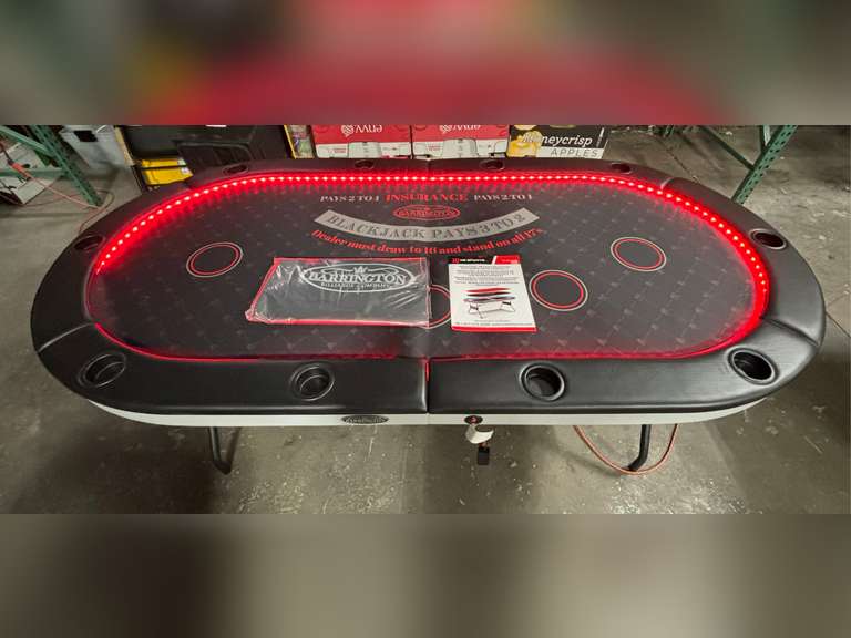 Barrington 10-player Poker Table w/ LED Lights & Cover *NIB/Open Box