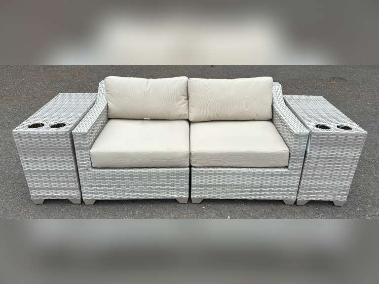 TK CLASSICS LIGHT GRAY 2-PIECE SECTIONAL SOFA w/ (2) CUPHOLDERS