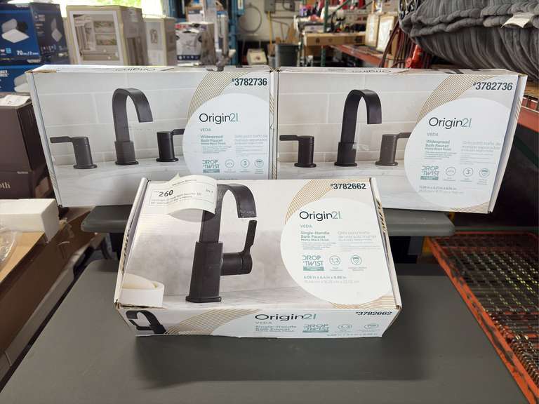 (3) Origin 21 Veda Bath Faucets - (2) Widespread, (1) Single Handle