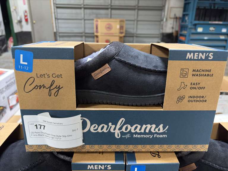 (3) Pairs Dearfoam Clog Style Slip Ons -Mens Black Size Large 11/12-