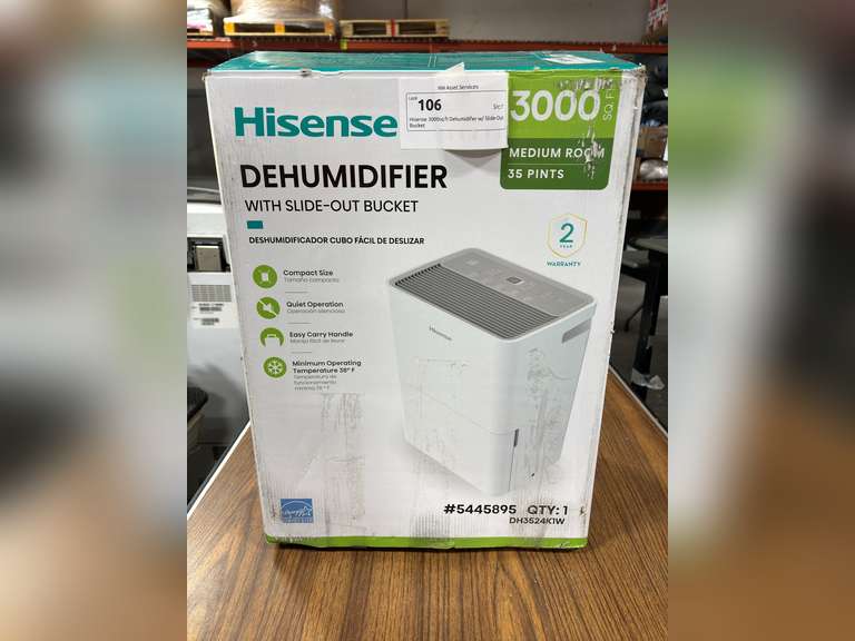 Hisense 3000sq ft Dehumidifer w/ Slide-Out Bucket *Tested/Works