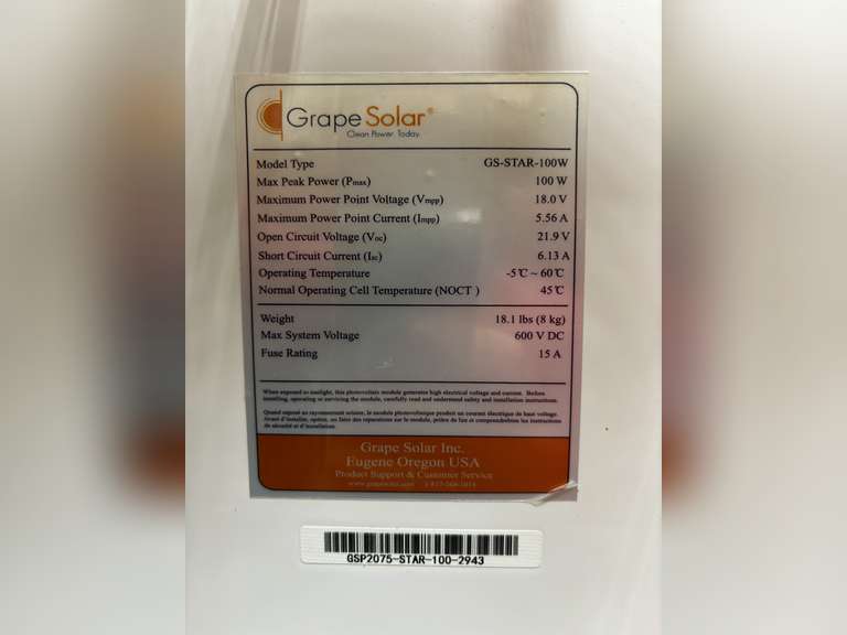Grape Solar GS-Star-100W Solar Panel