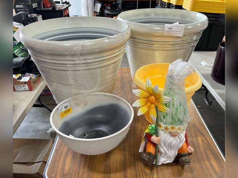 (4) Assorted Planters & Garden Gnome Decoration