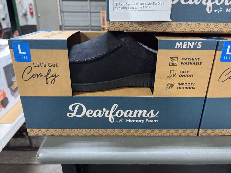(3) Pairs Dearfoam Clog Style Slip Ons -Mens Black Size Large 11/12-