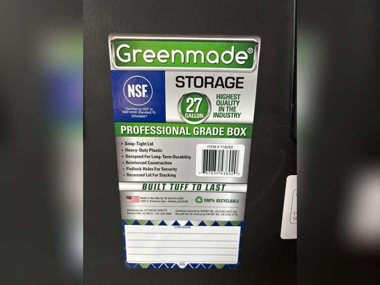 (4) Greenmade 27 Gallon Professional Grade Storage Container w/ Lids