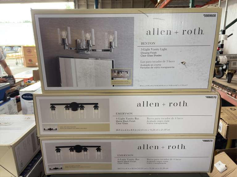 Allen Roth Benton 3-Light Vanity Bar, (2) Emerson 4-Light Vanity Bars
