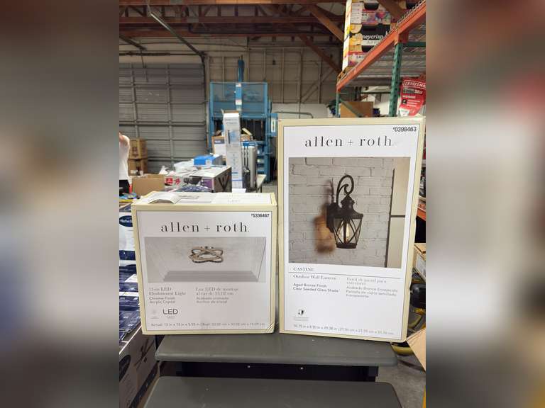 Allen Roth Castine Outdoor Wall Lantern & Allen Roth 13” LED Flushmount Light