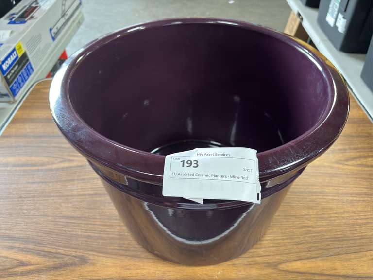 (3) Assorted Ceramic Planters - Wine Red
